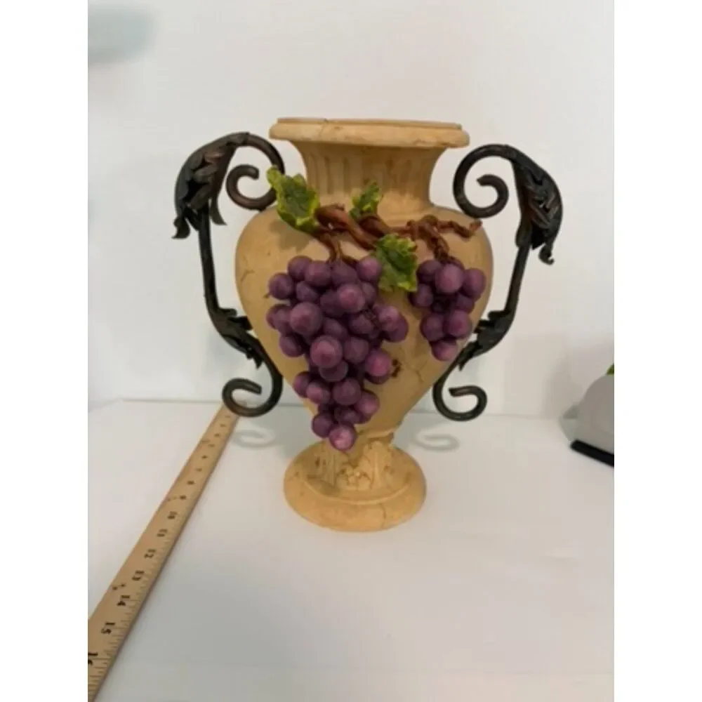 decorative resin and metal vase with faux grapes